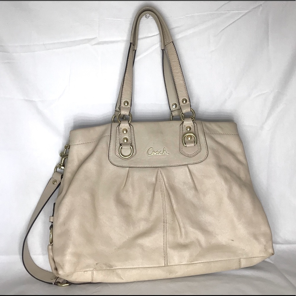 Coach Ashley Bag Cream Leather Carry All F19243